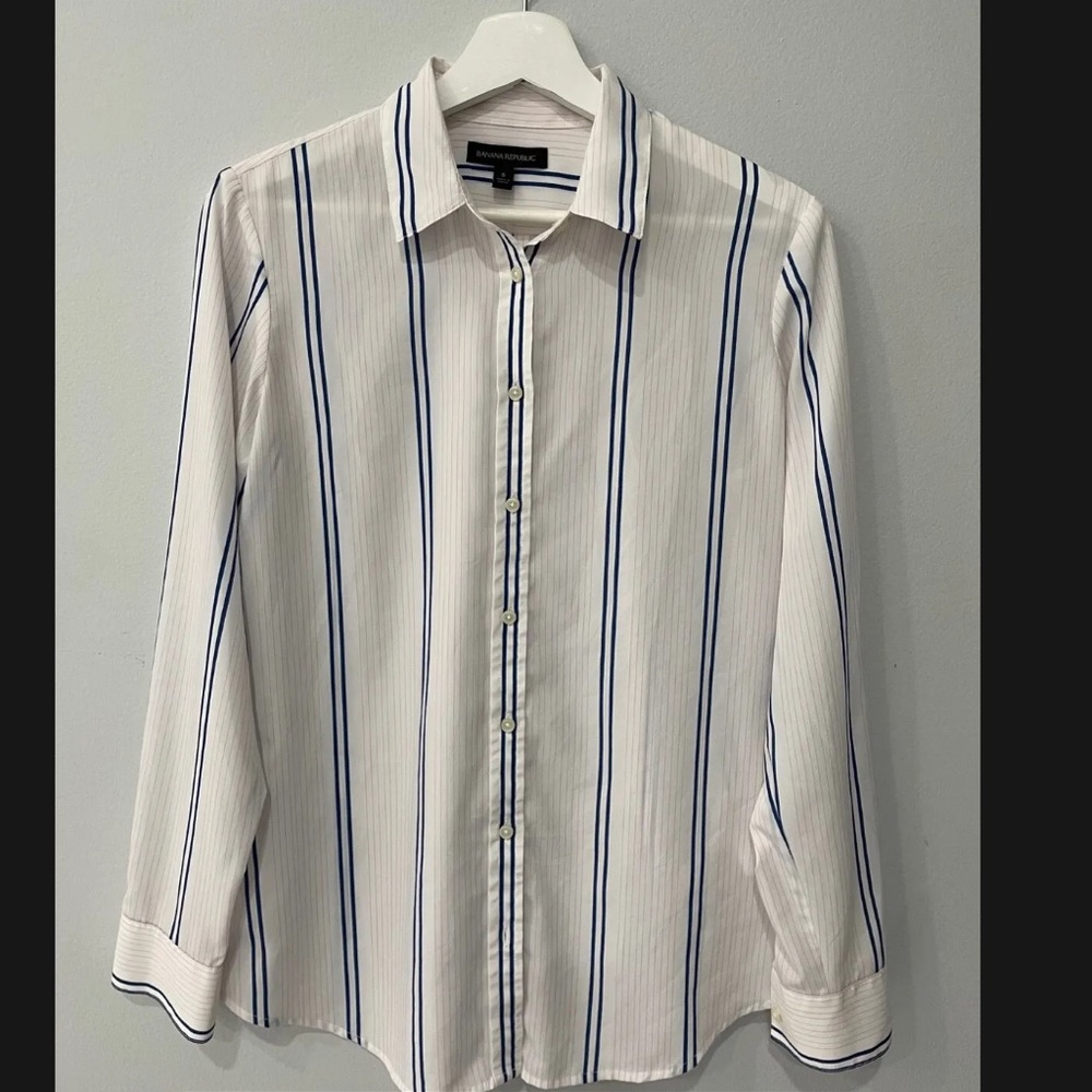 Banana Republic Women's Stripe Button Front Shirt Long Sleeve Size Small